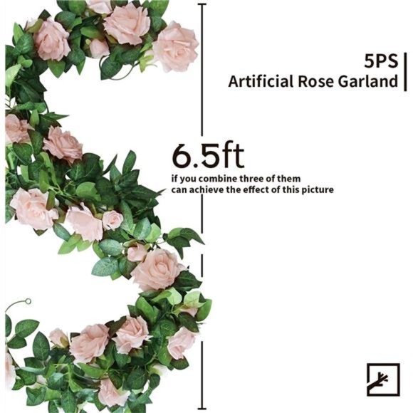 5Pcs 32.5FT Pink Flower Garland Fake Rose Vines Faux Artificial Floral Garland - Picture 2 of 7
